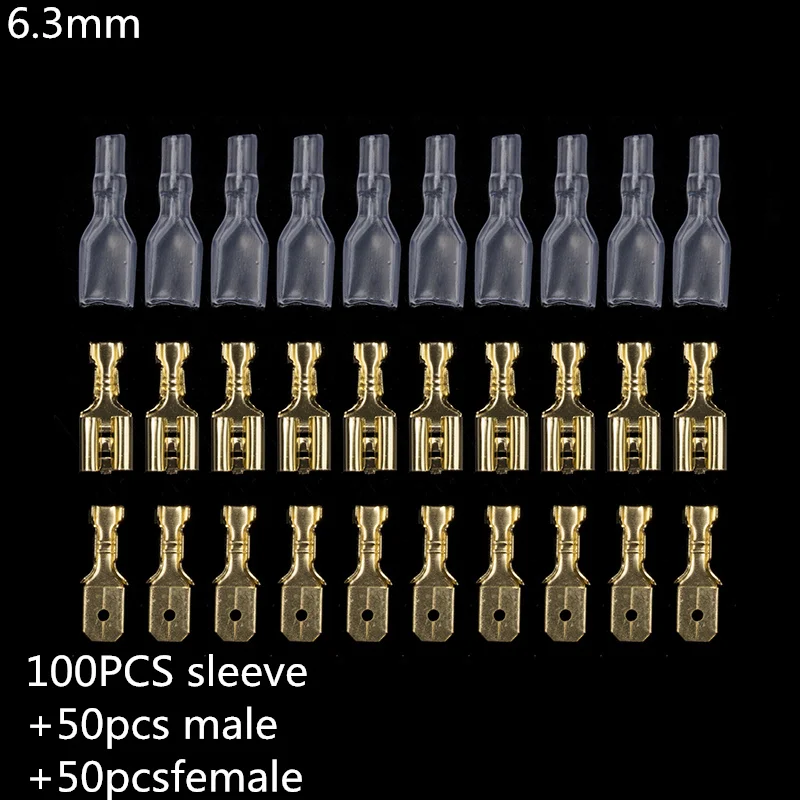 200pcs 6.3mm 200 шт. 2,8/4,8/6,3 мм соединители проводов обжимных разъёмов, коннекторов для обжимные клещи женский/мужской стержни лопаты с прозрачная изоляционная одежда с длинным рукавом - Цвет: 200pcs 6.3mm