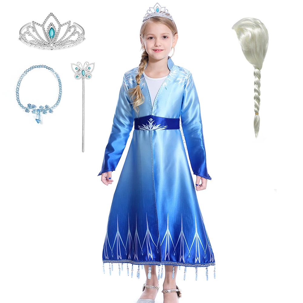 

Princess Dress Elsa 2 Dresses For Girl Fantasy Gown Long Sleeve Clothing Christmas Party Birthday Kids Costumes With Accessories