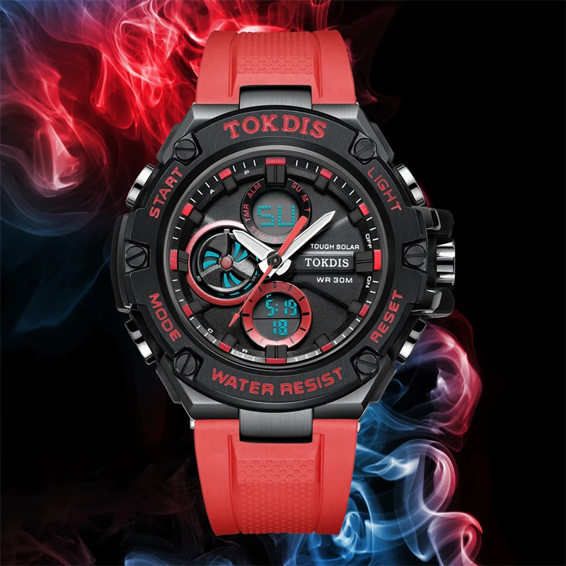 TOKDIS Brand New Mens Sport Waterproof Wristwatch Fashion Double Display Digital Quartz Watch Men LED Military Army Date Watches