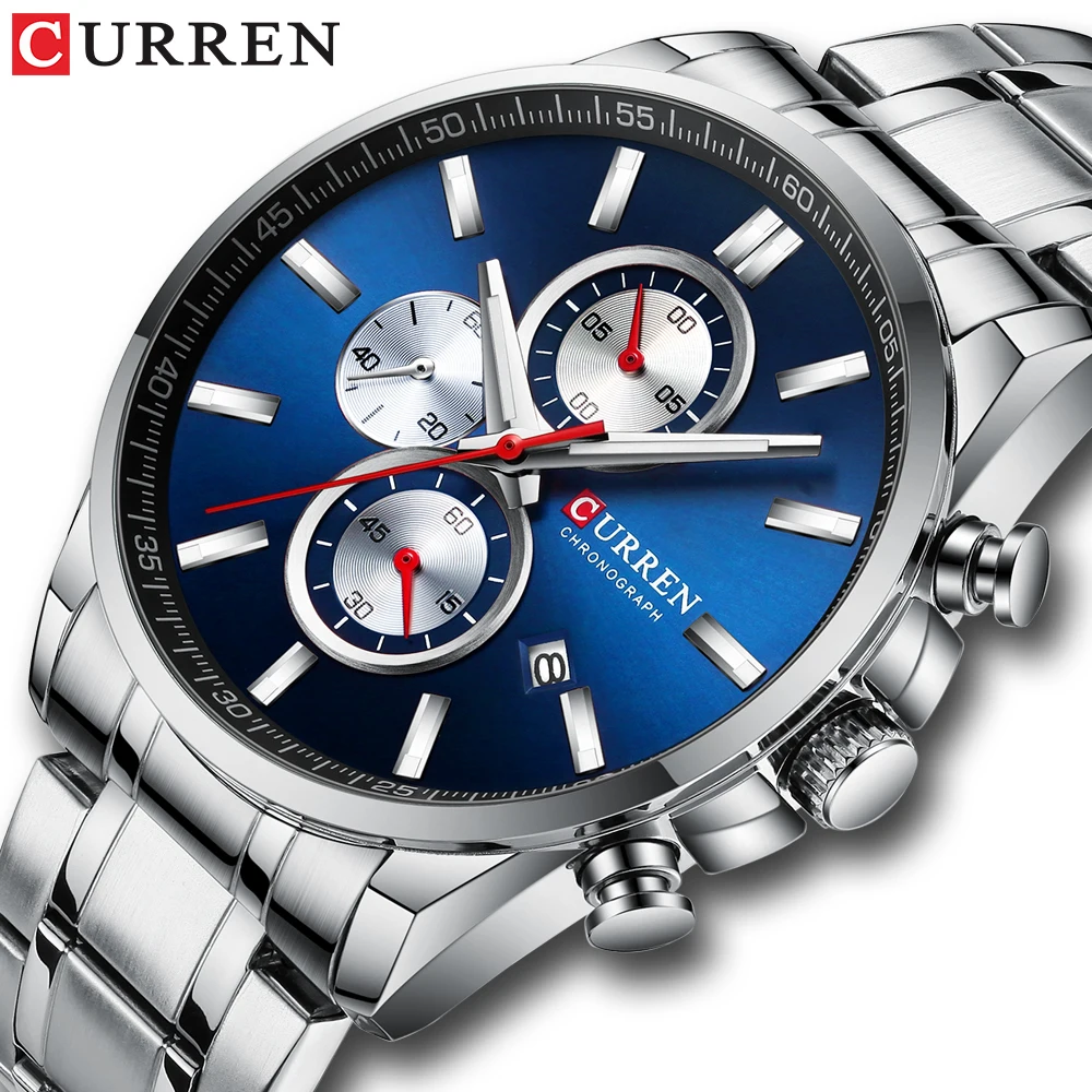 

Top Brand CURREN Luxury Menes Watches Waterproof Full Steel Quartz Sport Watch Men Chronograph Male Wristwatch Relogio Masculino