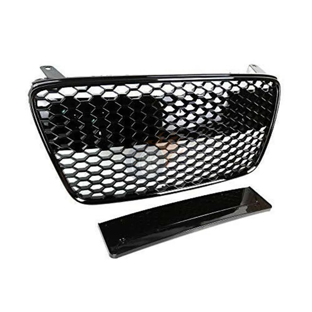 Решетка в виде сот для Audi R8 RS style 2007-2012 с шестигранной сеткой для стайлинга переднего бампера ABS гоночные решетки с Европейским держателем пластины - Цвет: 08-12 BLACK