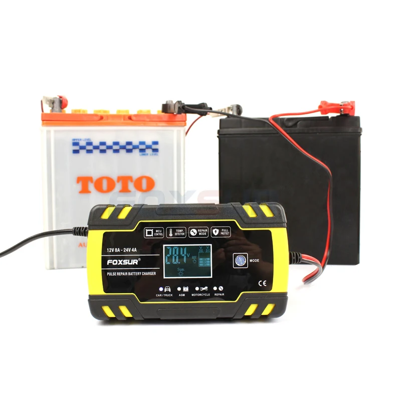 FOXSUR 12V 24V 8A Автоматическая умная Батарея Зарядное устройство 3 ступенчатый Смарт