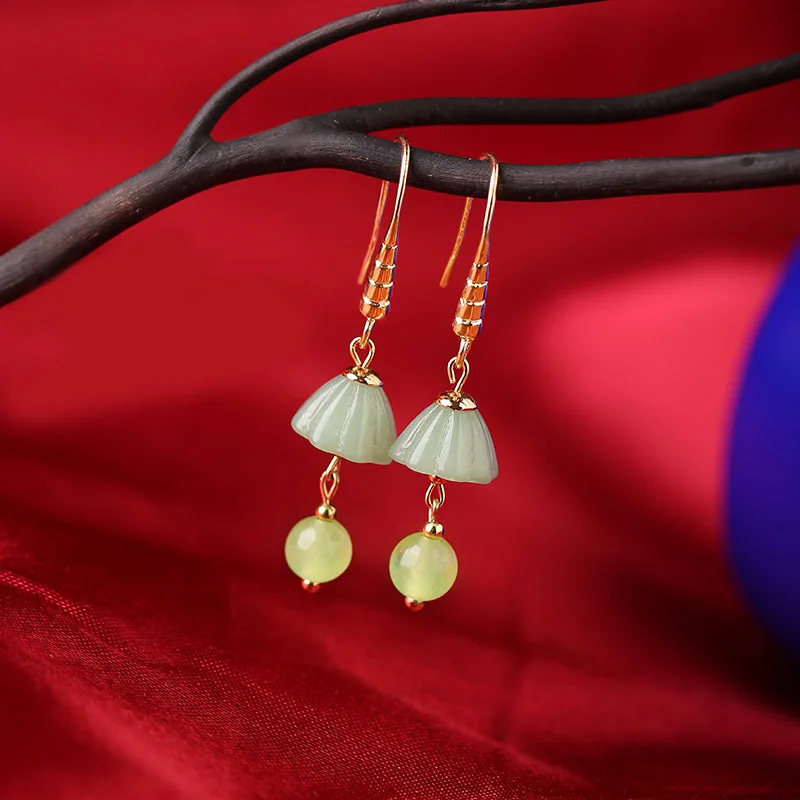 Серьги-подвески женские с маленьким камнем в античном стиле | Украшения и