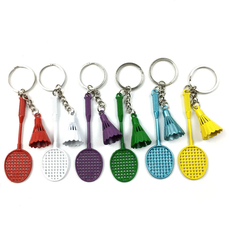 По DHL 100 шт./лот Новые горячие металлические брелки для бадминтона из цинкового сплава красочные брелки для бадминтона Розничная упаковка