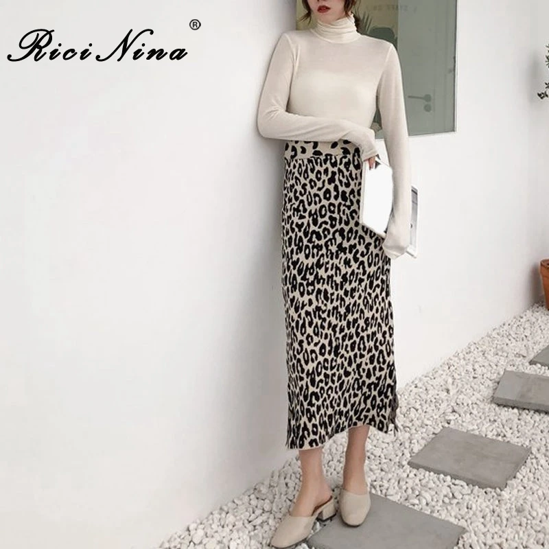 RICININA винтажные юбки женские зимние на молнии леопардовая длинная юбка из шифона