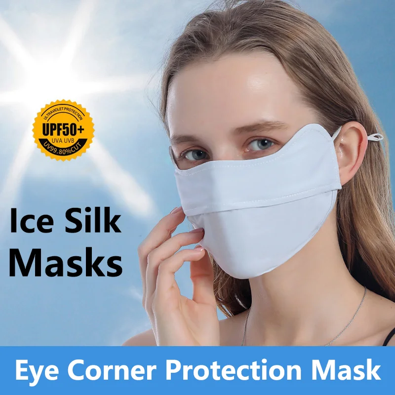

Summer Sunscreen Mask for Women Female Sunshade Eye Corner Protection Mask Outdoor Breathable Thin Ice Silk Face Mouth Mask