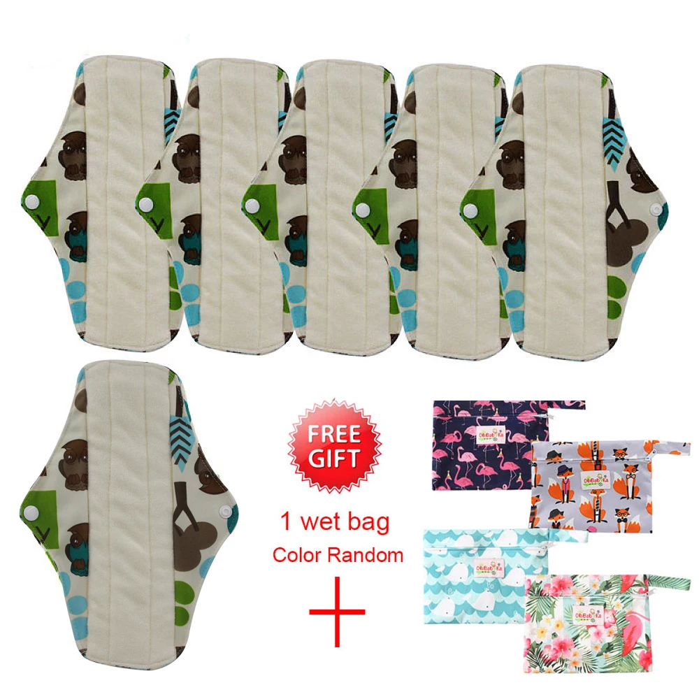 02 Ohbabyka многоразовые Pure Bamboo менструальные прокладки впитывающая способность тканевые гигиенические прокладки остаются сухими здоровые женские прокладки 6 упаковка+ 1 влажный мешок - Цвет: 02