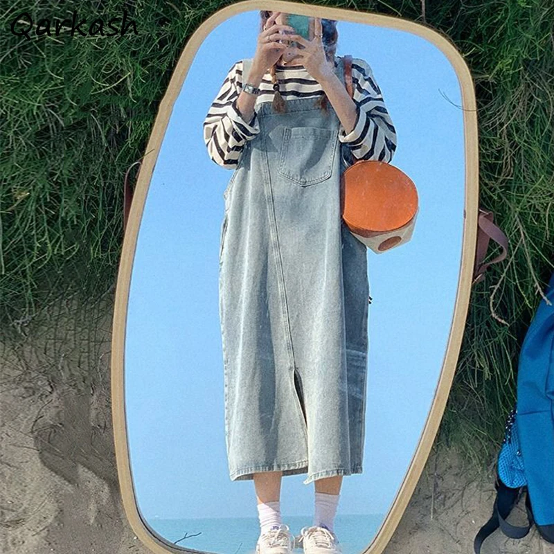 Платье женское джинсовое без рукавов простой Свободный Прямой сарафан из денима