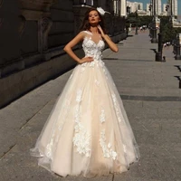 champagne wedding dress 2021 scoop neck illusion lace applique ball gown bridal dress wedding gown plus size vestido novia