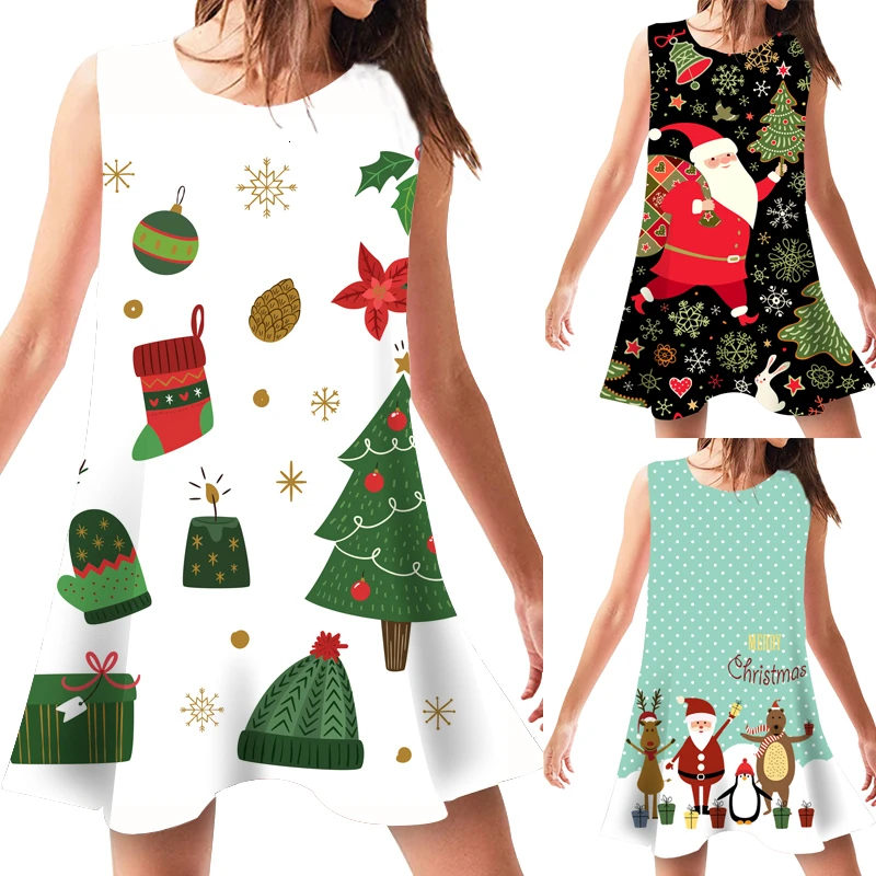 Рождественское повседневное женское платье женский короткий сарафан летняя