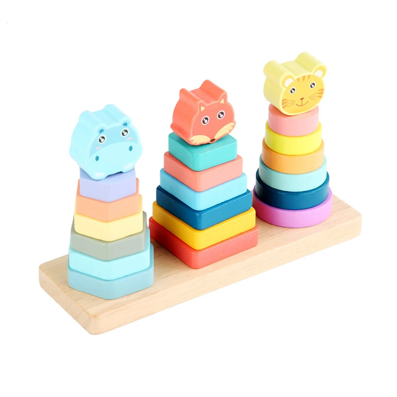 

Baby Toys Wood Animal Matching Set Geometric Sorting Board Kids Educational Toy Stacked Puzzle Child Pillar Tower Gift