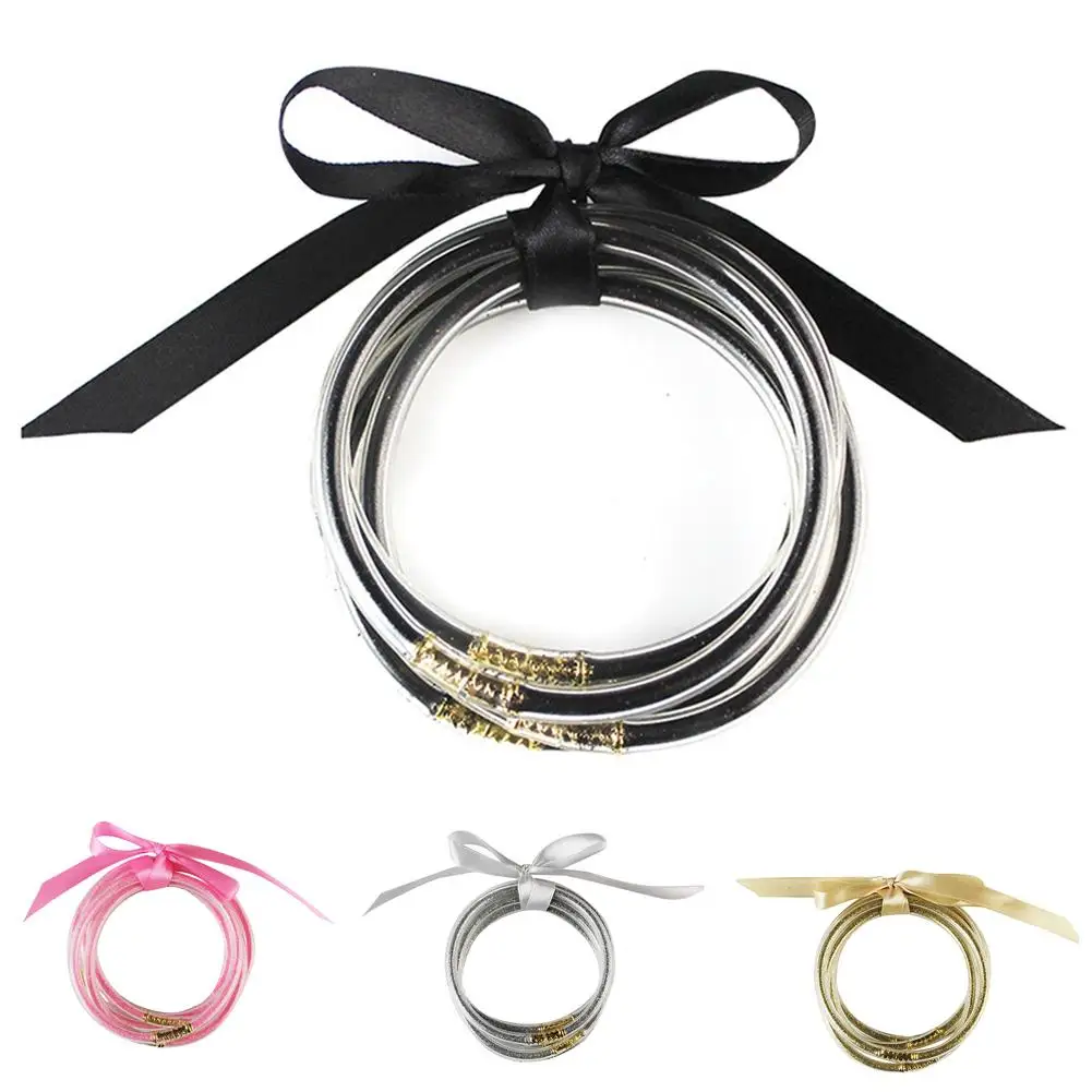 5 шт./компл. женский Блестящий силиконовый браслет с бантиком вечерние ювелирные