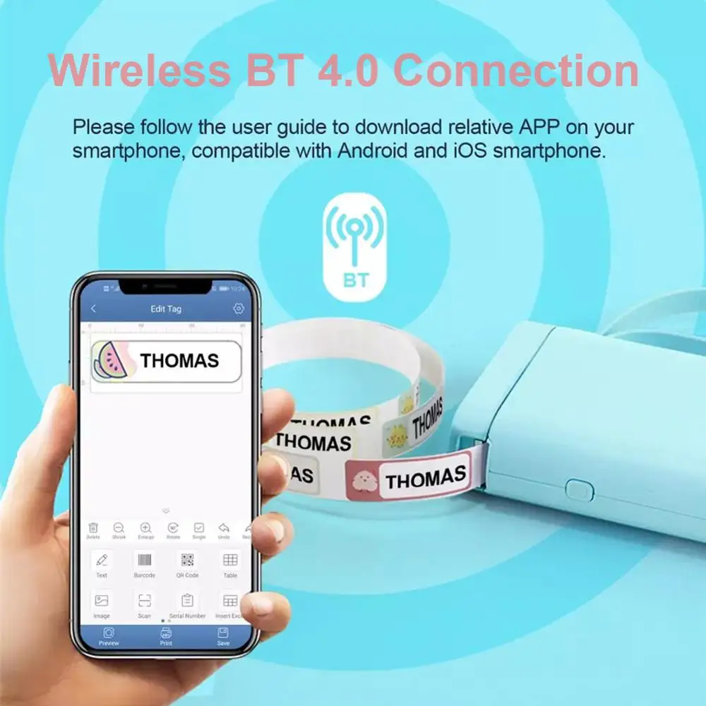 Мини-принтер этикеток D11 беспроводной совместимый с Bluetooth портативный карманный
