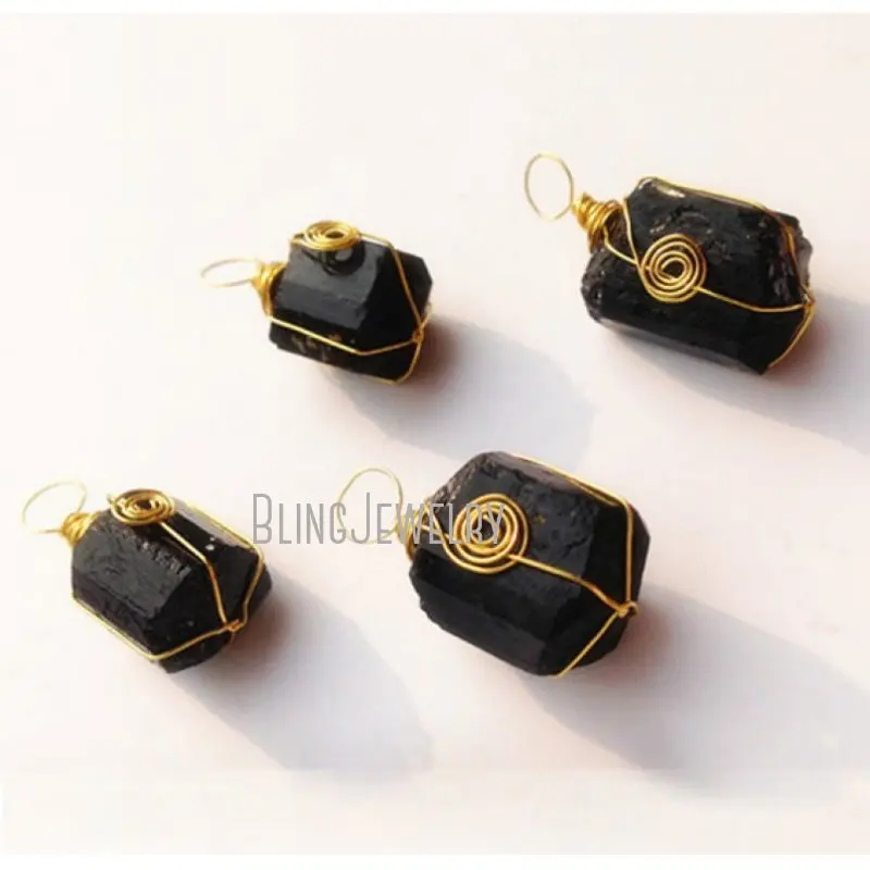 

PM24245 Gold Wire Wrapped Stone Pendant Irregular Shape Black Tourmaline Pendant Approx 25-40mm