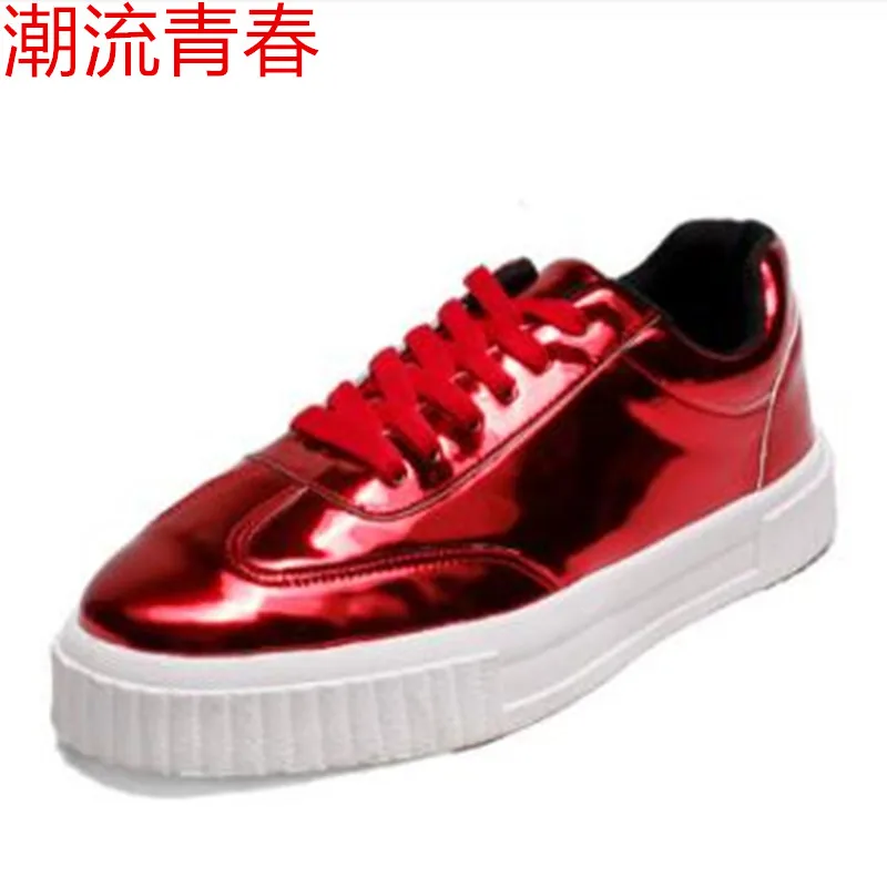 Мужские кроссовки сезон осень Повседневная обувь модная блестящая лакированная