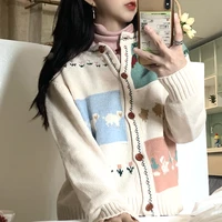 womens sweaters japanese kawaii vintage loose casual lazy contrast sweater female korean harajuku clothing for women