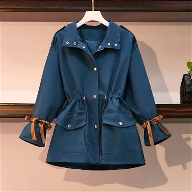 Женский Длинный тренчкот свободная ветровка большого размера на весну и осень