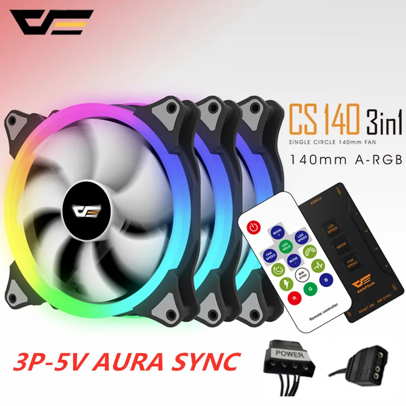 Aigo darkFlash AURA SYNC 3 P-5 V Вентилятор охлаждения ПК 140 мм светодиодный вентилятор охлаждения компьютера ПК кулер бесшумный чехол контроллер вентилятора