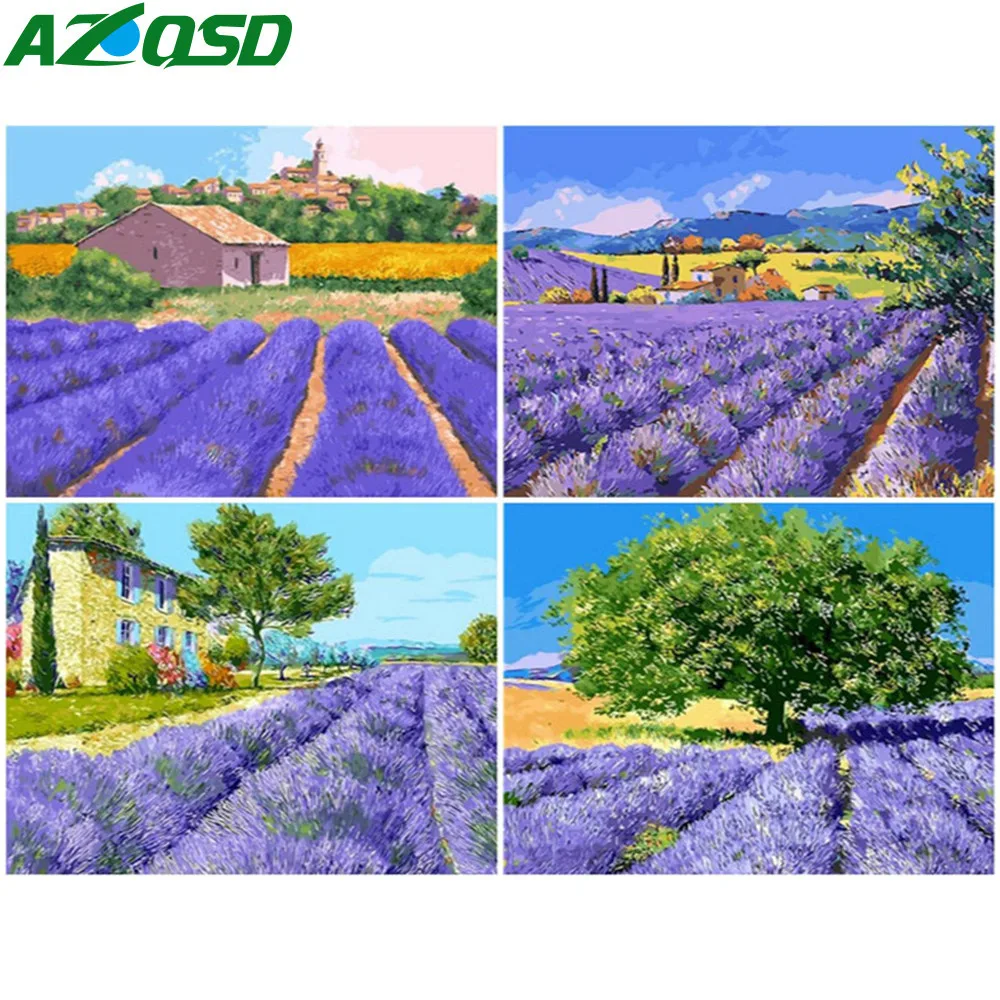 

AZQSD Frame Painting By Number Flower Drawing On Canvas Coloring By Numbers Lavender Kits Handmade Room Decoration