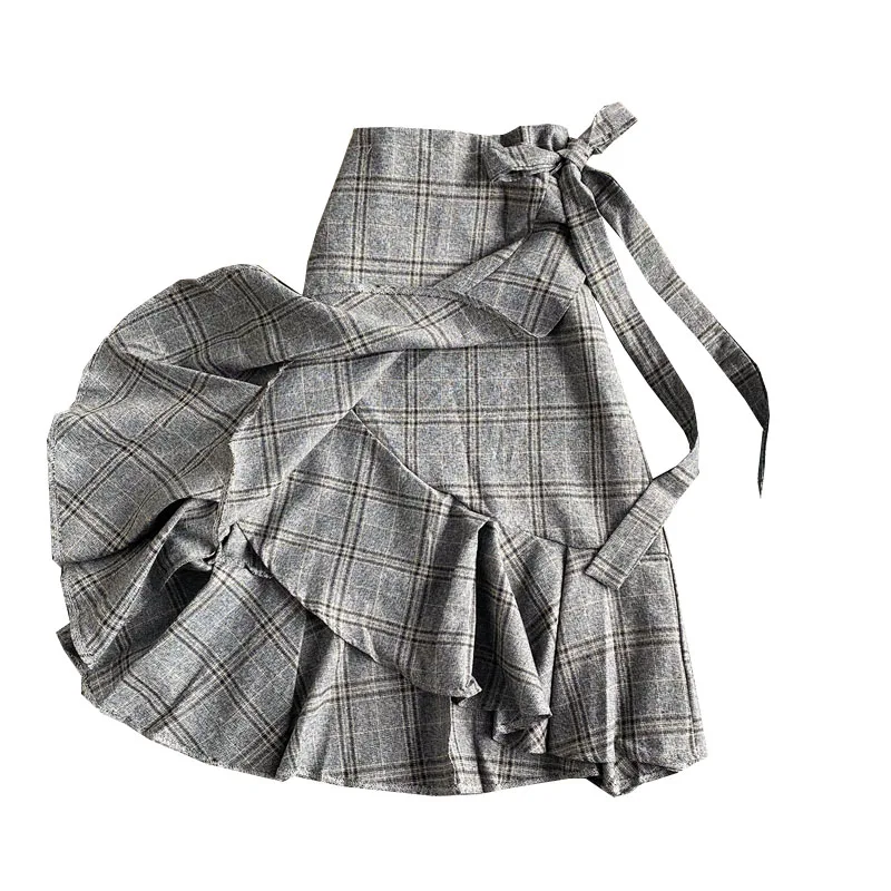 

waist female irregular grid fishtail skirt of new fund of 2020 autumn winters in long thin package hip a-line skirt