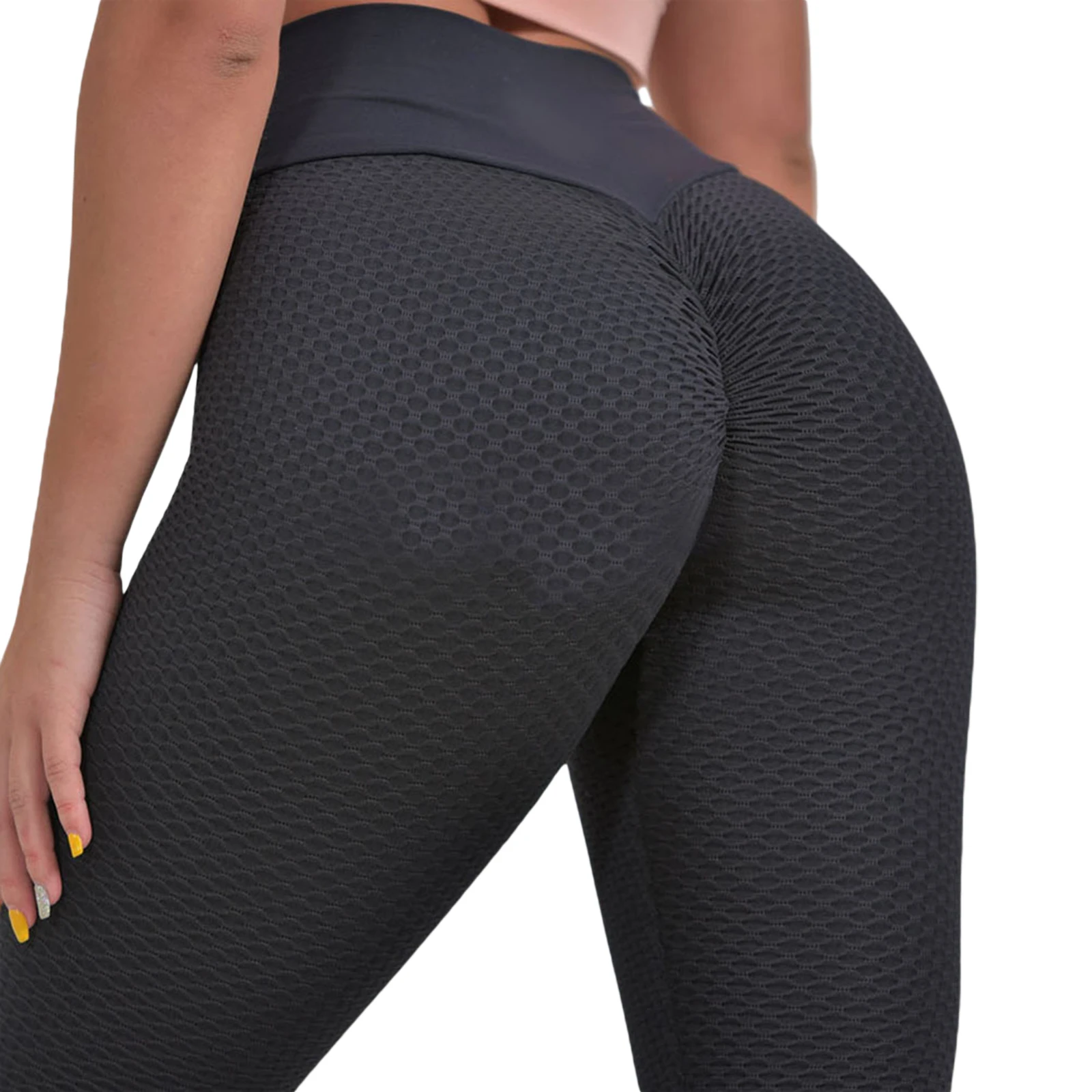 

Womens Solid Color Fitness Yoga Pants casual High Waist Sports Leggings Tight Slim Mesh Trousers