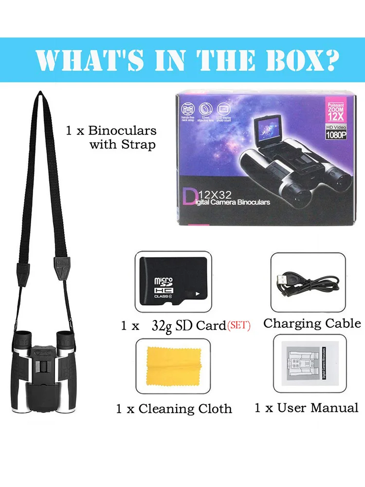 

1080P Digital Telescope Camera Binocular Professional Powerful LCD Screen 12 Times Zoom HD Recording Video Photo Outdoor Camping