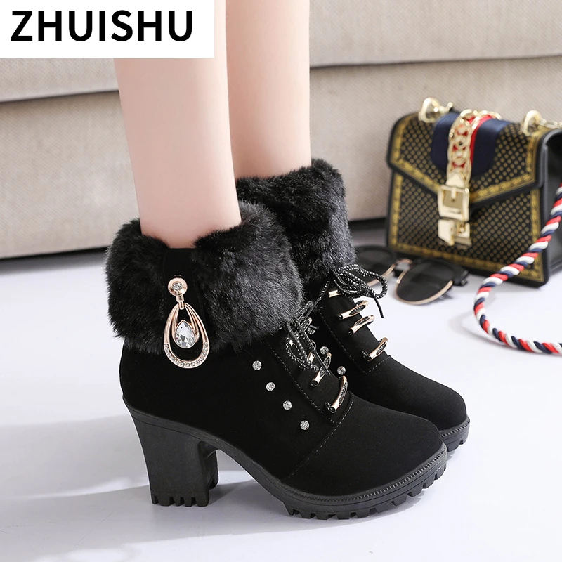 

Women Boots Ankle Boots for Women High Heel Boots Winter Female Shoes 2021 Platform Hoof Heel Warm Size 35-41 Botas De Mujer