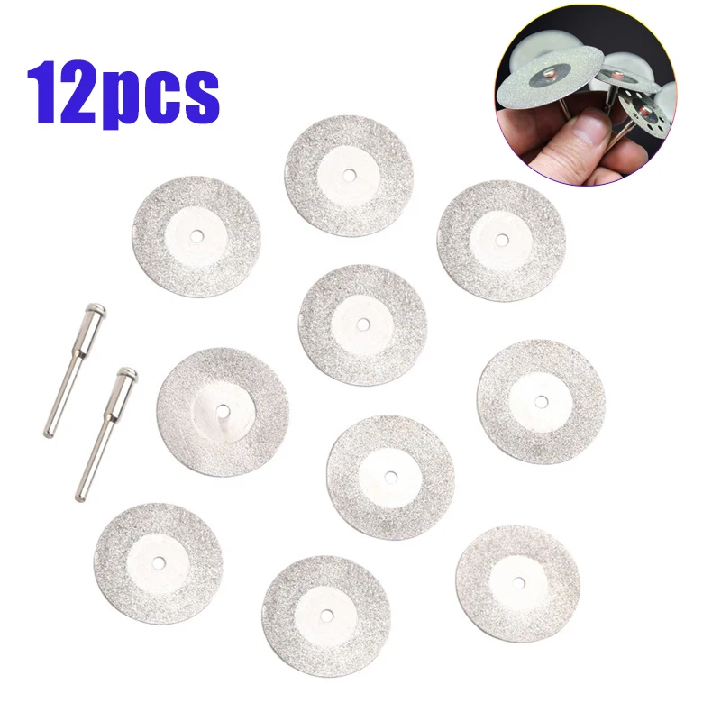 

10Pcs 40mm Mini Sharp Diamond Cut Off Rotary Cutting Disc Disks DIY Tool with 2Pcs rod Jade cutting piece Accessories For Dremel