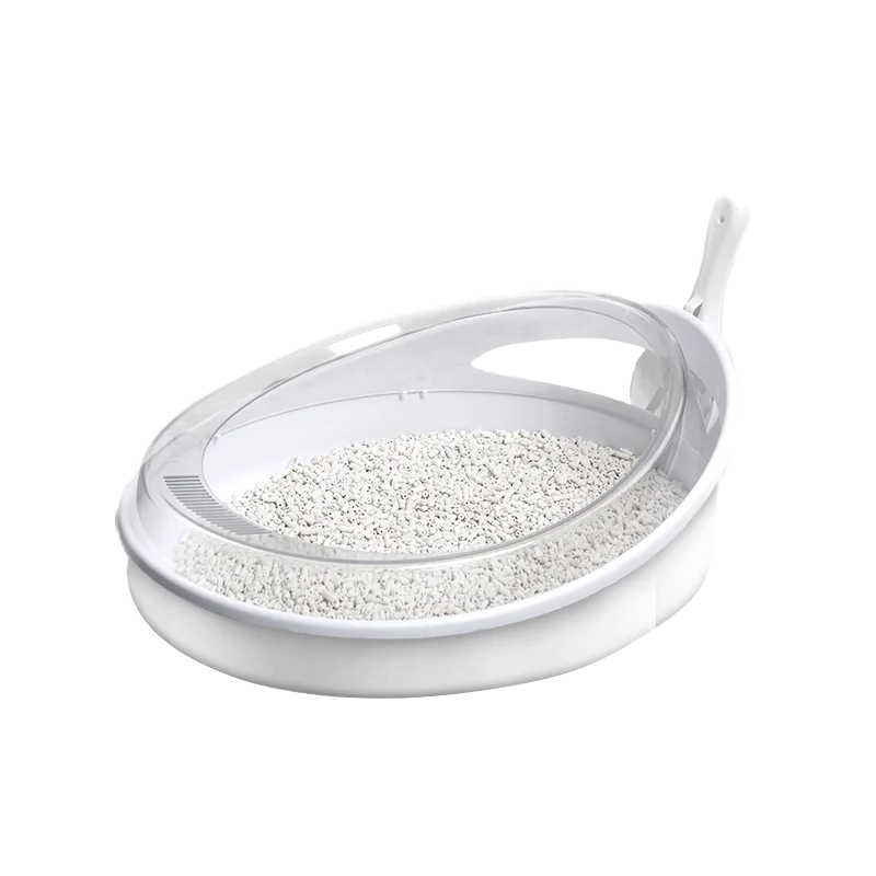 Большой белый полузакрытый самоочищающийся бокс для кошачьего туалета лоток