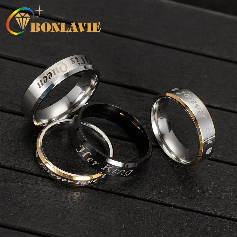 Новая Мода Пара Кольца ее король и королева свадебные кольца с надписью Forever Love