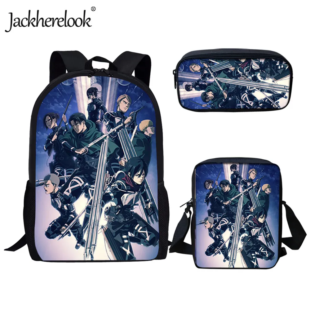 

Jackherelook Cartoon attack on titan Print 3pcs School Bag for Boys Backpack Children 3Sets Bookbags Kids Schoolbag Mochilas