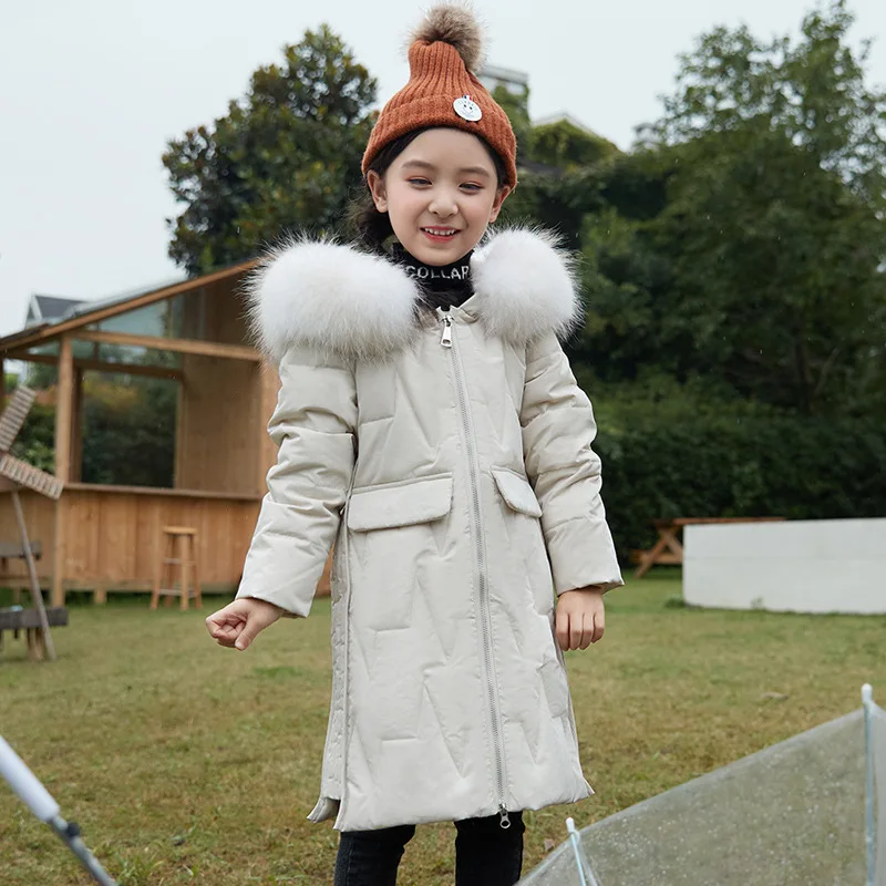 Детский пуховик плотное теплое пальто для девочек цвет белый розовый бежевый