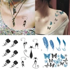 Временные тату-наклейки для женщин, боди-арт, тату-наклейки 3D, бабочки, розы, цветы, перья, тату, водонепроницаемые Цветочные наклейки