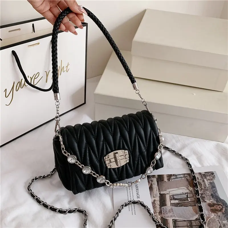 

Ladies Sling Bags 2021 New Crossbody Bags For Women fashion Rhinestone Handbags Designer Female Leather Shoulder messenger Bag