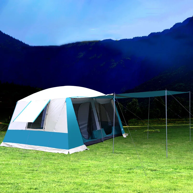 

6-8 Person Use One Hall Two Bedroom Double Layers Ultralarge Rainproof Camping Tent Large Gazebo Sunshelter Carpas De Camping