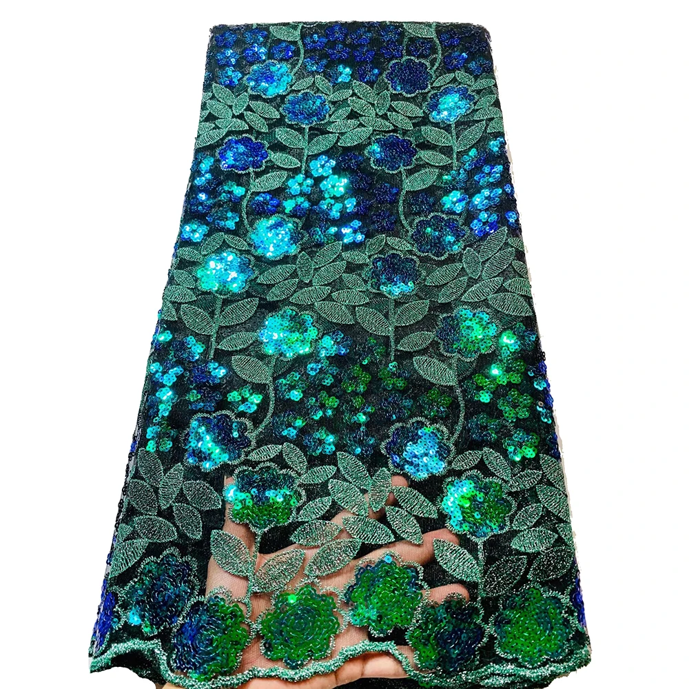 

Sinya African Sequence French Net Glitter Mesh Tulle Embroidery Organza Sequins Lace Fabric High Quality For Dress Sewing