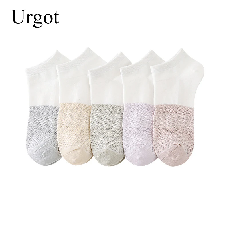 

Urgot 5 Pairs Women's Spring And Summer New Cotton Mesh Ladies Socks Plain Socks Women's Cotton Boat Socks Cute Striped Girls