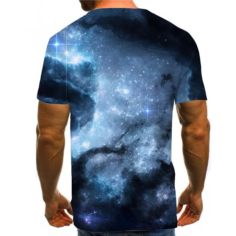 

Men Graphic T Shirts Round Neck Space 3D Print Short Sleeve Daily Top Light Blue Galaxy Tees
