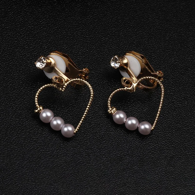 

Pearl Dangle Clip Earrings Heart Big Stud For Womens Round Circle Simple Daily Clip On Earing Without Piercing Jewelry For Girls
