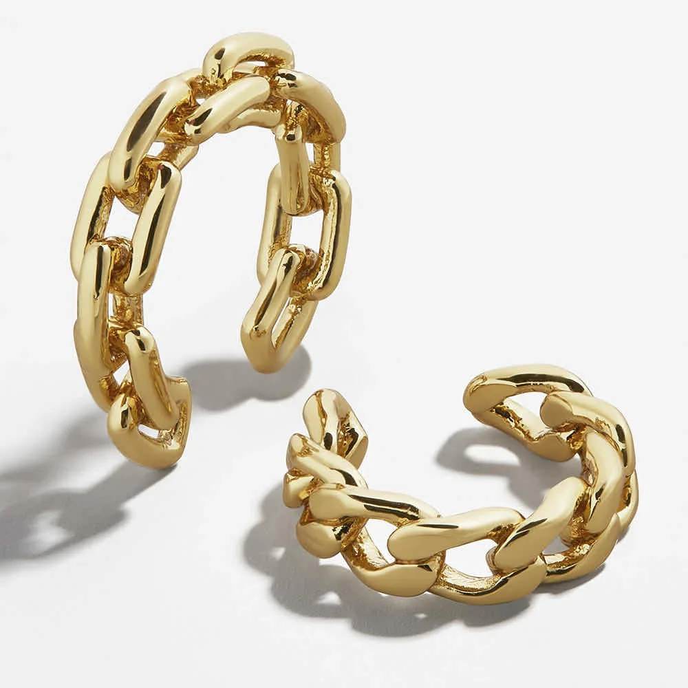 

2020 New Round Gold Color Clip Earrings Irregular Metal Chain Earcuffs Statement Cartilage Earrings for Women Party Jewelry