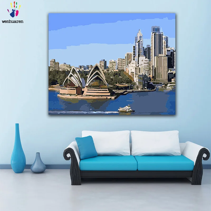 DIY картинки для раскраски по номерам с цветами Сиднейский оперный дом здание