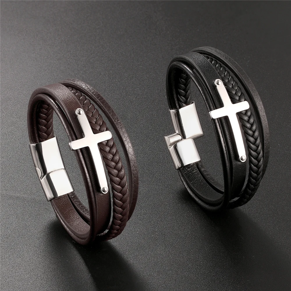 Новый дизайн панк яловка многослойный Шарм Кожаный браслет на запястье мужские