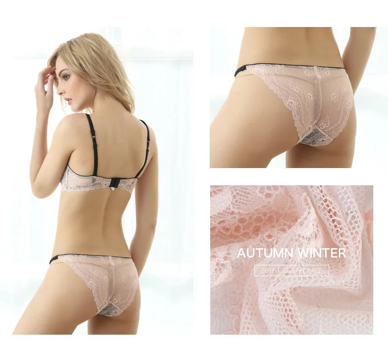 

European and American summer women's underwear ultra-thin sexy transparent lace bra set gather lace bra