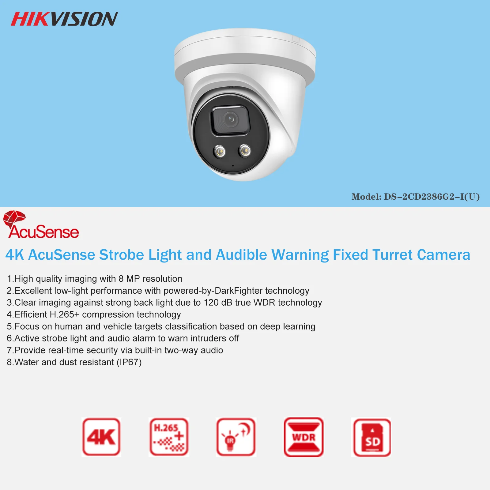 IP камера Hikvision DS 2CD2385G1 I 8MP H.265 + мини POE белая и черная CCTV DarkFighter наружная купольная
