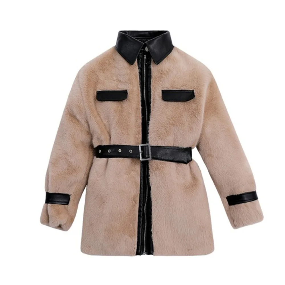 Lamb Fur Coat Teddy Cozy Warmness Thick PU Leather Mink Cashmere Jacket Autumn Winter Fashion Office Ladies Outerwear |