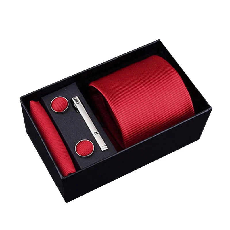 

Gift box packing men brand luxury necktie pocket square wedding mens neck ties silk tie set handkerchief cufflinks&tie clips