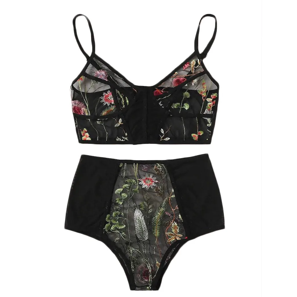 S-2XL Women Lingerie Corset Lace Underwire V-Neck Floral Embroidered Set Sous Vetement Femme Sexy Ensemble | Женская одежда