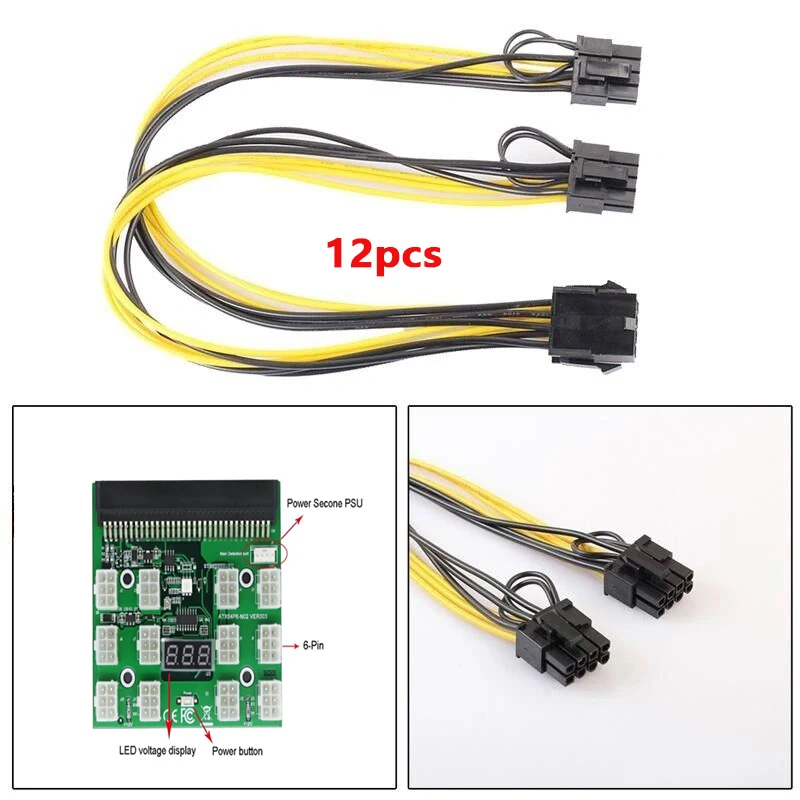 

PSU/GPU Power Adapter Breakout Board 12V Ethereum ETH ZEC Devices Mining Power Supply 12pcs 18AWG PCI-E 6Pin To 6+2Pin Cables