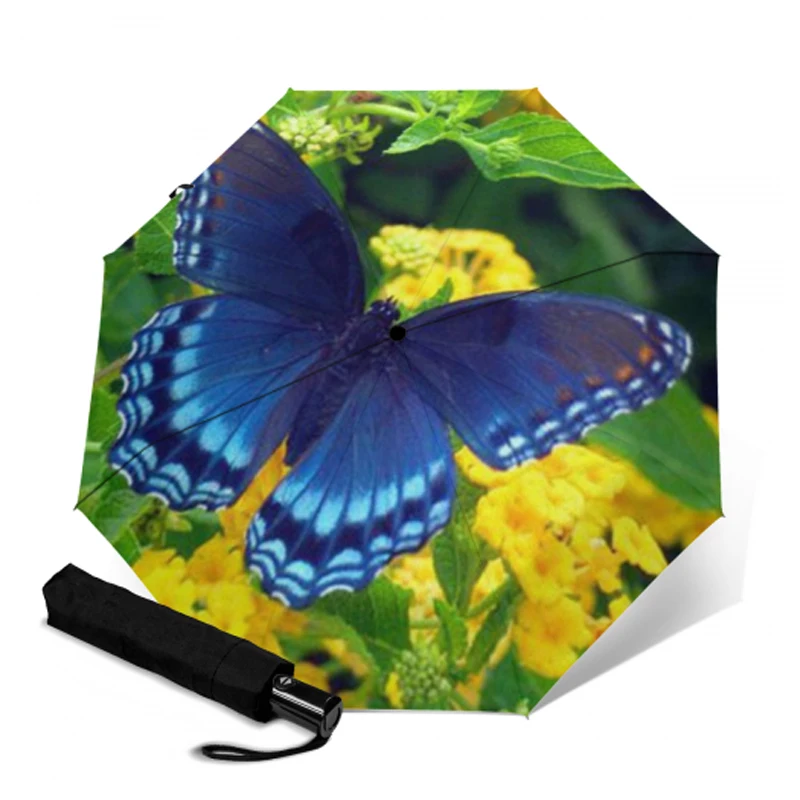 Полностью автоматический зонт с принтом бабочки трехскладной от солнца и для