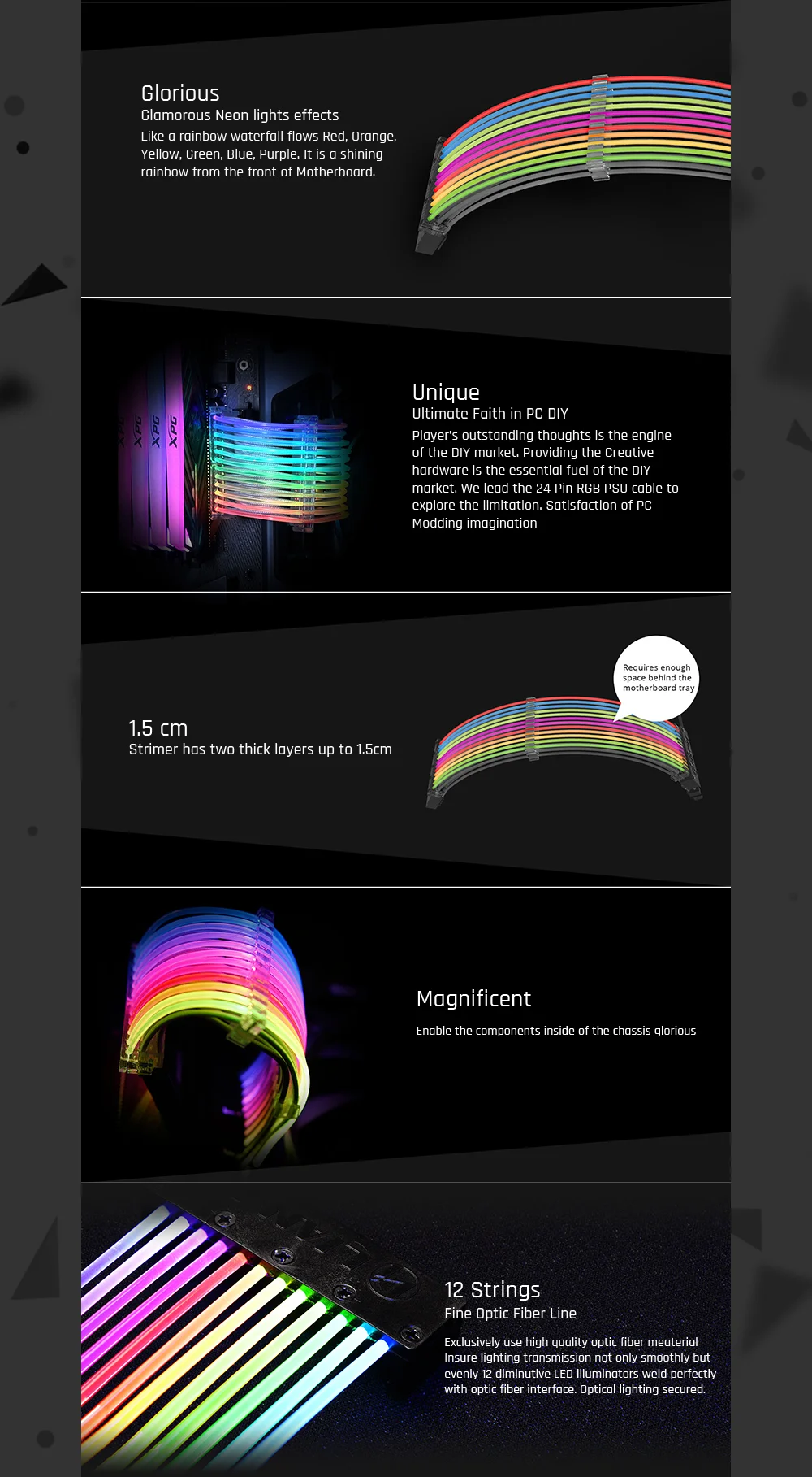 Lian Li Strimer-24/Strimer-8, 5 в RGB удлинительные кабели, Радужное освещение, для 24Pin к материнской плате/Dual-8Pin к видеокарте